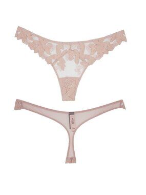 ❤️❤️Victoria's Secret Thong Panty Pink M Sexy Deluxe Lingerie Embroidered Floral